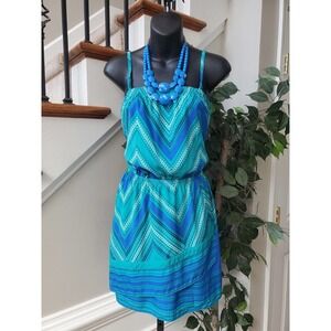 Express Women's Blue Polyester Square Neck Sleeveless Knee Length Dress Size SP